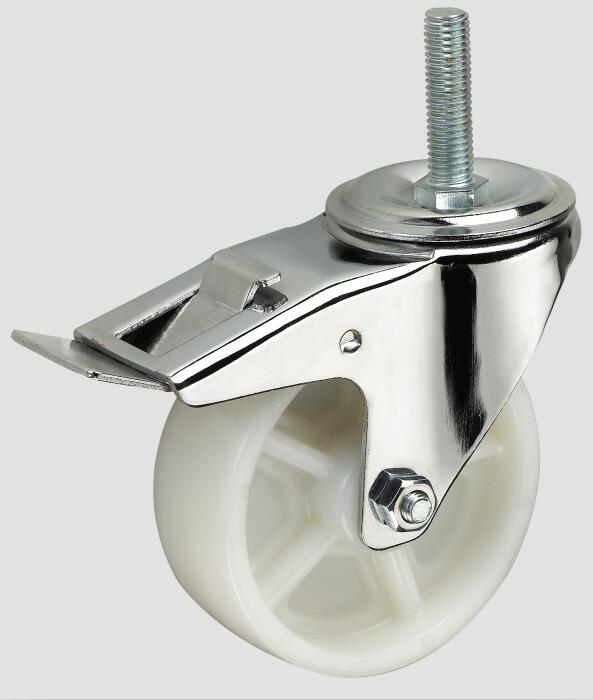 Industrial Caster White PP Ball Caster Thread with Side Brake