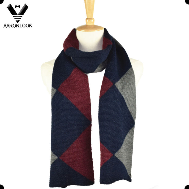 Fashion Mens Woolen Diamond Knitting Pattern Scarf