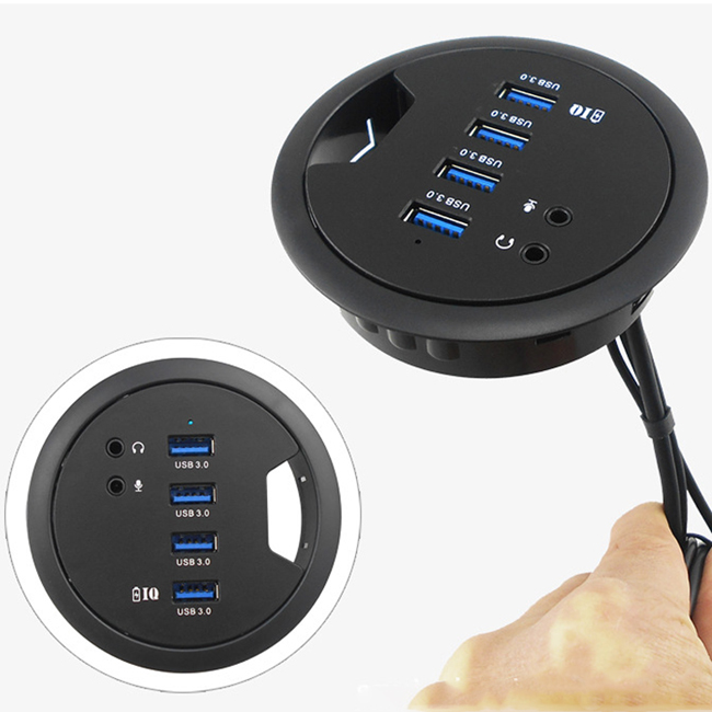 High Speed 4 Ports USB 3.0 Charging Hub Expansion with Audio Power Adapter Cable for Desktop