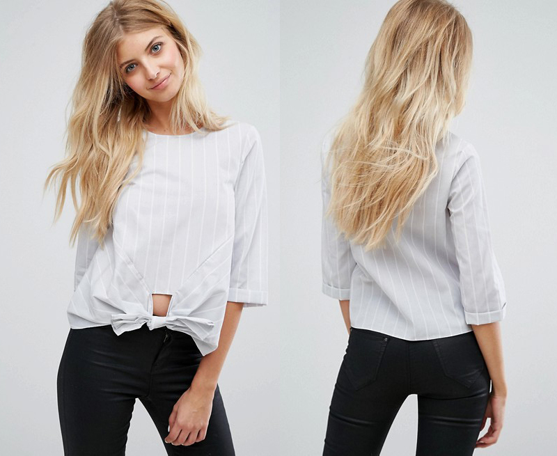 Ladies Stripe Blouse with Sexy Bare Midriff Blouse