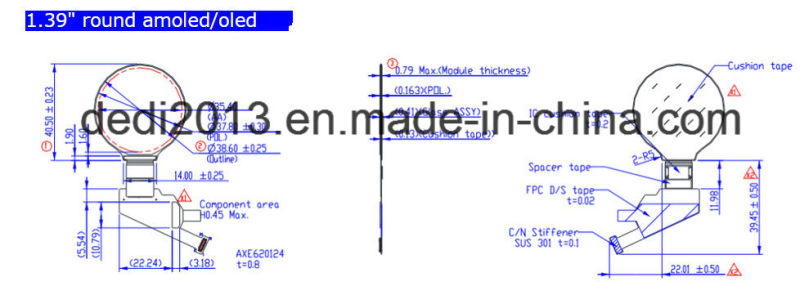 20pin Mipi Interface 1.39 Ich 400X400 OLED Display LCD Panel