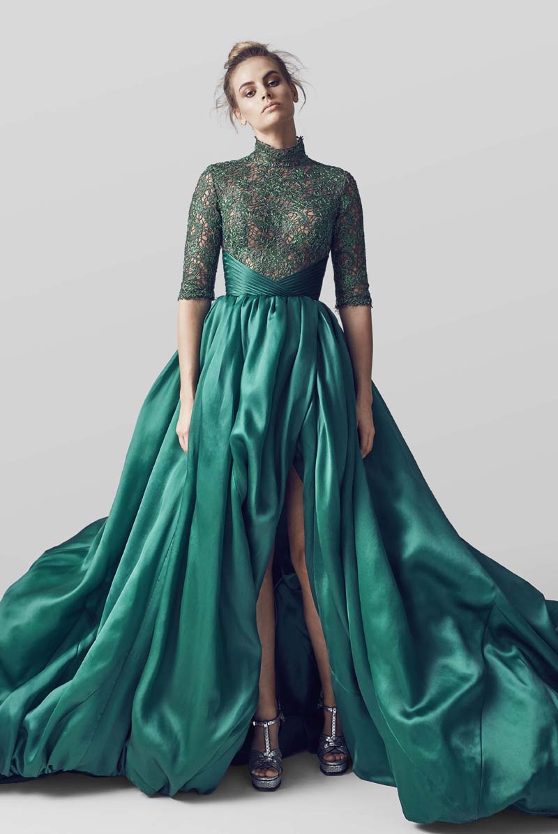 High Collar Half Sleeves Ball Gown Prom Dress