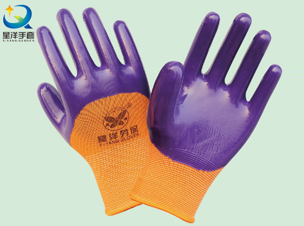 13G Nitrile Orange Polyester Shell, Purple Nitrile 3/4 Coated, Work Glove (N6036)