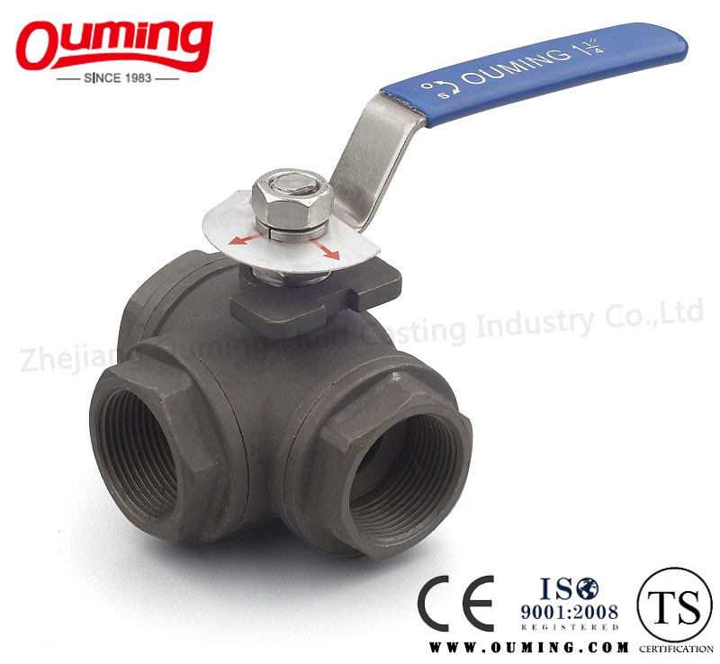 316L Three Way Threaded End Carbon Steel Ball Valve