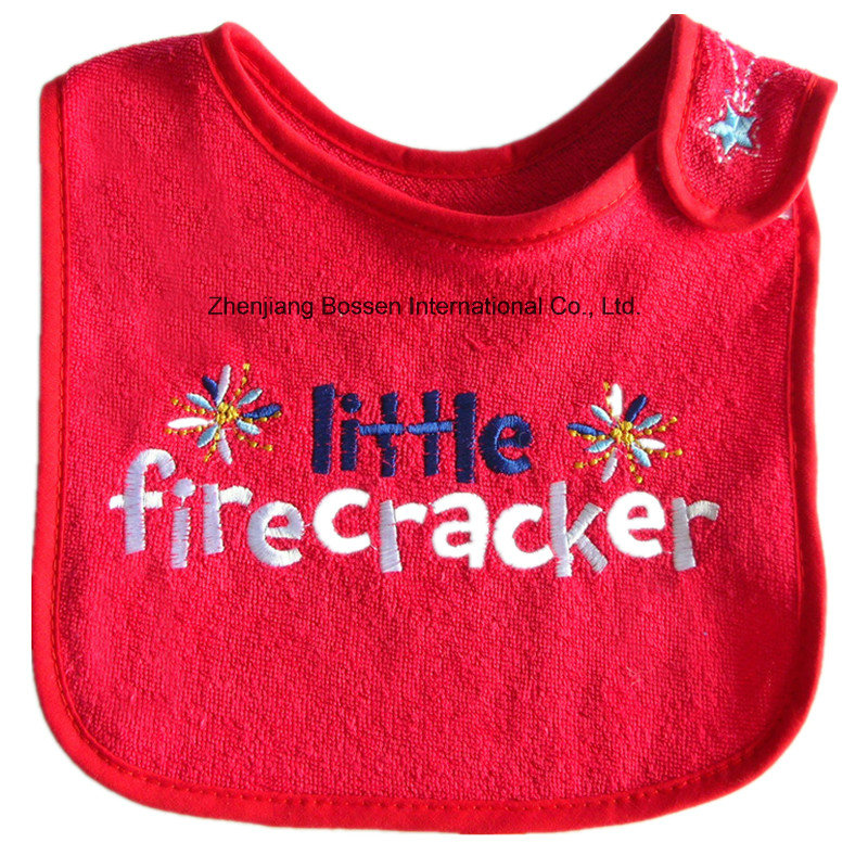 Promotional Customized Cotton Soft Embroideried & Applique Cute Cartoon Waterproof Absorbent Terry Baby Bibs