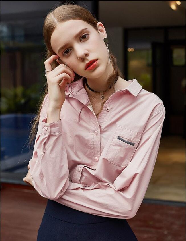 Spring Water Pink Long Sleeve Plain Ladies Shirt