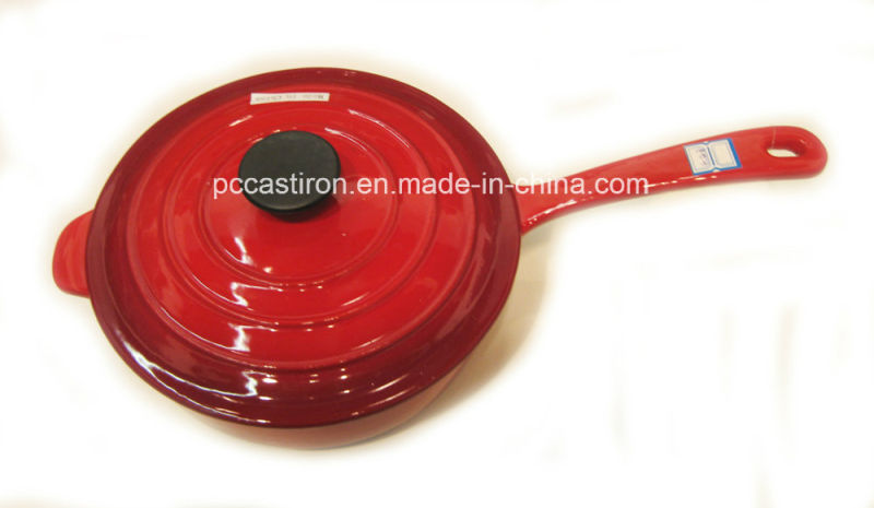 Enamel Cast Iron Double Use Milk Pot with Lid as Frypan