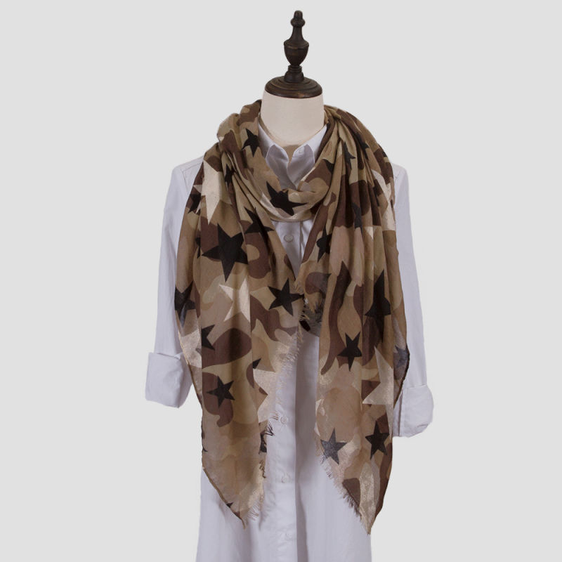 Womens Lightweight Camouflage Starred Fashion Print Shawl Wrap Scarf (SW100)