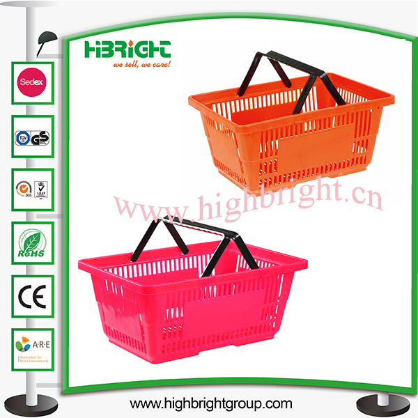 Double Handle Plastic Shopping Basket for Supermarket