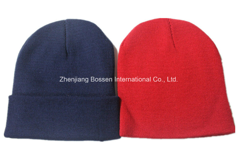 Customized Produce Solid Color Blue Red Sports Winter Acrylic Knitted Beanie