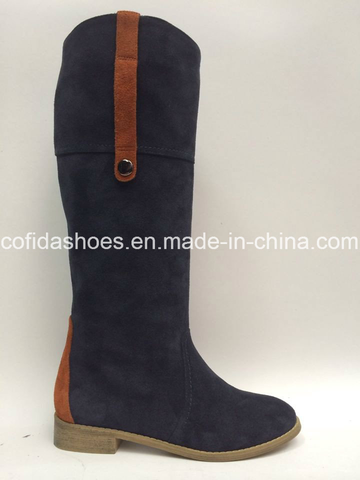 Flat Comfort Long Women Leather Boots for Fashion Lady