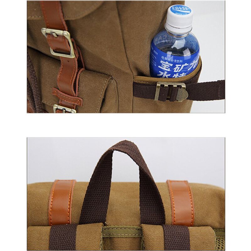 Casual Canvas Schoolbag Vintage Leather Shoulder Backpack Rucksack Bookbag Satchel Hiking Bag