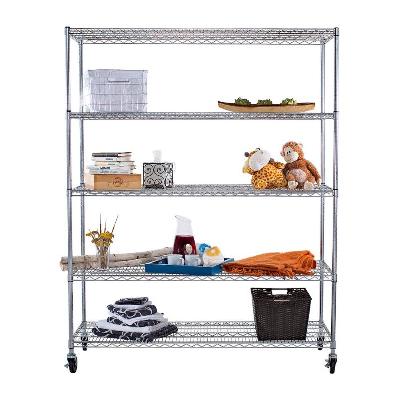 Convenient 5 Tier Commercial Chrome Steel Wire Shelving Rack