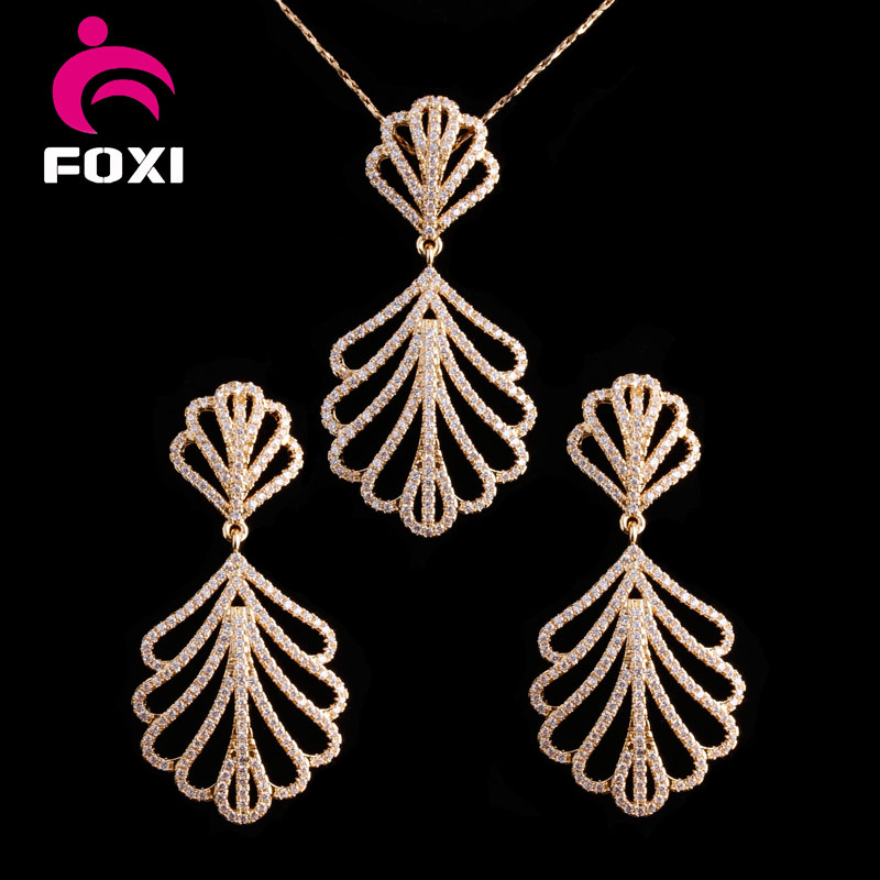 Wholesale Yellow Gold Zircon Fashion Jewelry Set for Women Party