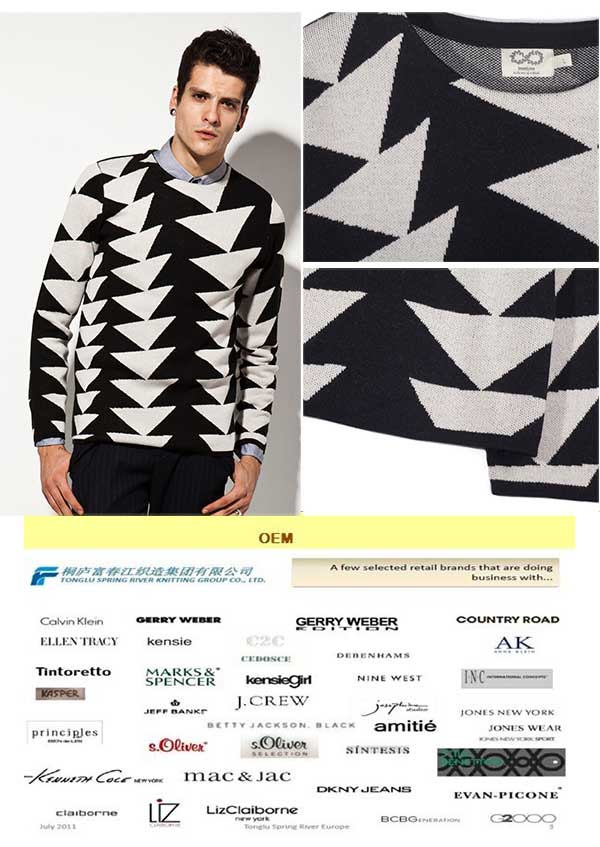 Wool Acrylic Long Sleeve Jacquard Patterned Pullover Man Sweater