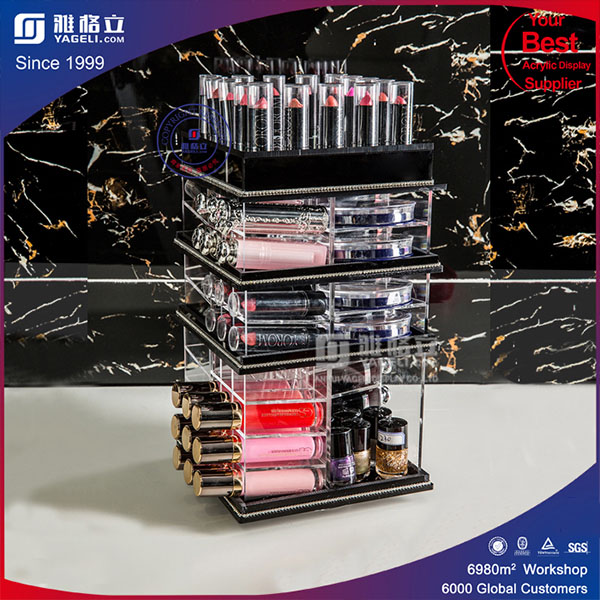 Custom Cosmetic Rotating Balck Acrylic Display Stand for Lipsticks