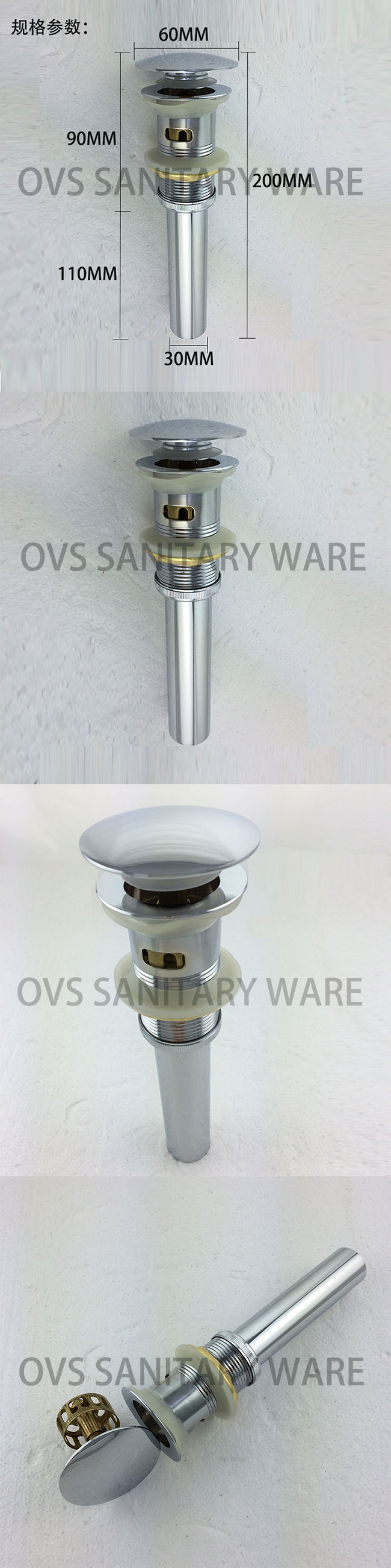 Factory Brass Bath Lavatory Pop up Drain with Overflow