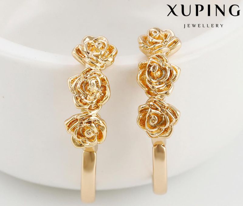 92008 Fashion Elegant 18k Gold-Plated Metal Alloy Flower-Shaped Jewelry Earring Huggie