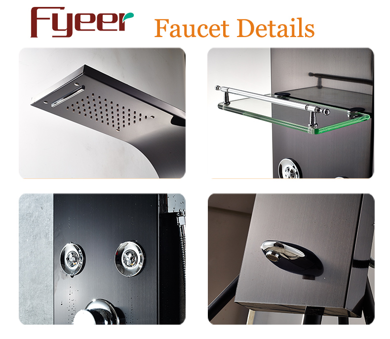 Fyeer High Quality Massage Rainfall Stainless Steel Black Shower Panel