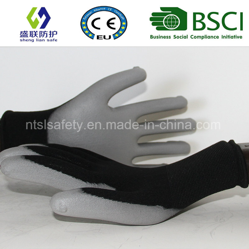 18g Black Nylon with Gary PU Coating Safety Gloves