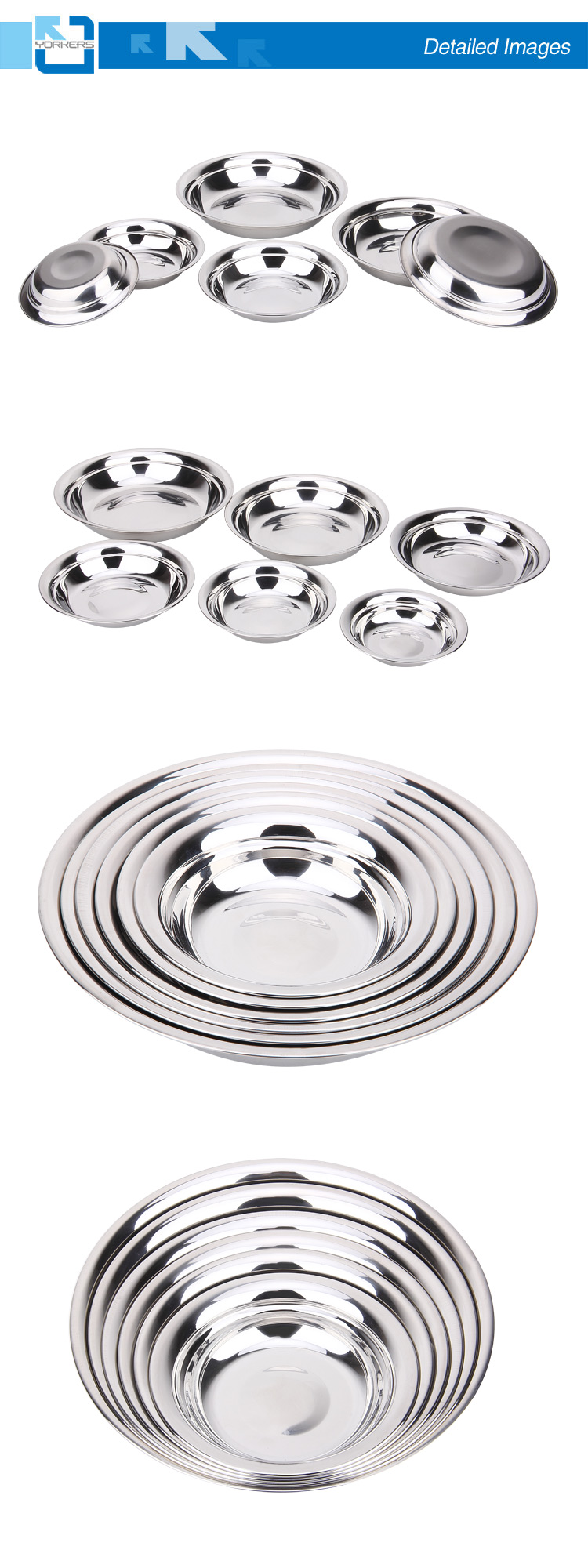 Mulit-Size Stainless Steel Dinner Plate, Round Plate / No Spill Bowl