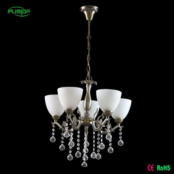 Vintage White Glass Crystal Chandelier Lighting, Pendant Lamp for Hotel D-8209/5