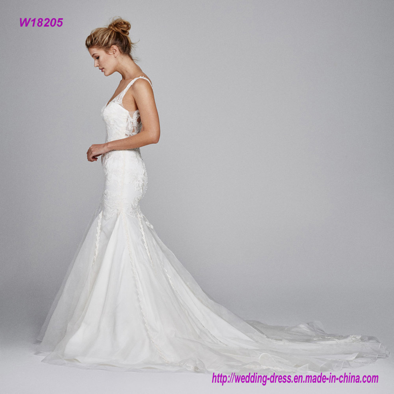 Silk Organza V-Neck with Embroidery Lace Wedding Dress