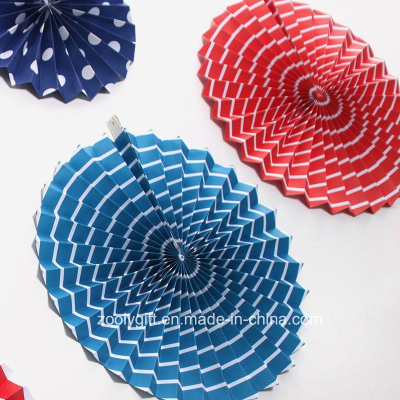 Foldable Party Decoration Hanging Handmade Paper Wheel Fan Rosette with Rope and Sticker