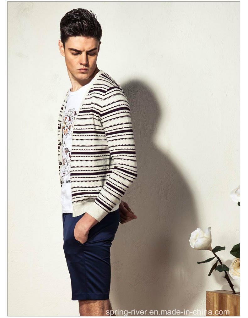 100%Cotton Fashion Clothing Striped Man Sweater Cardigan