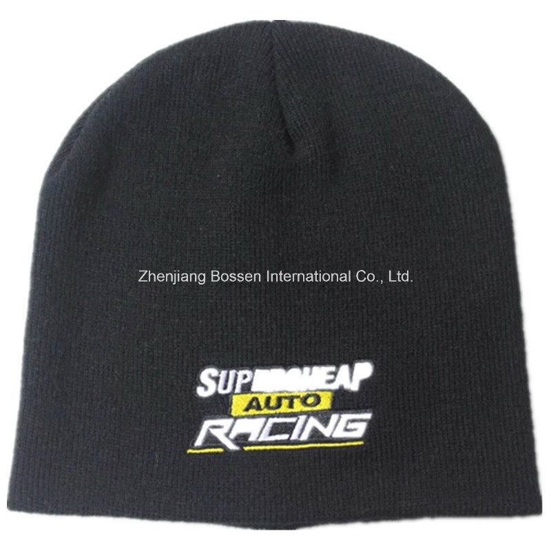 China Supplier Customized Logo Embroidered Sports Black Acrylic Beanie Hat