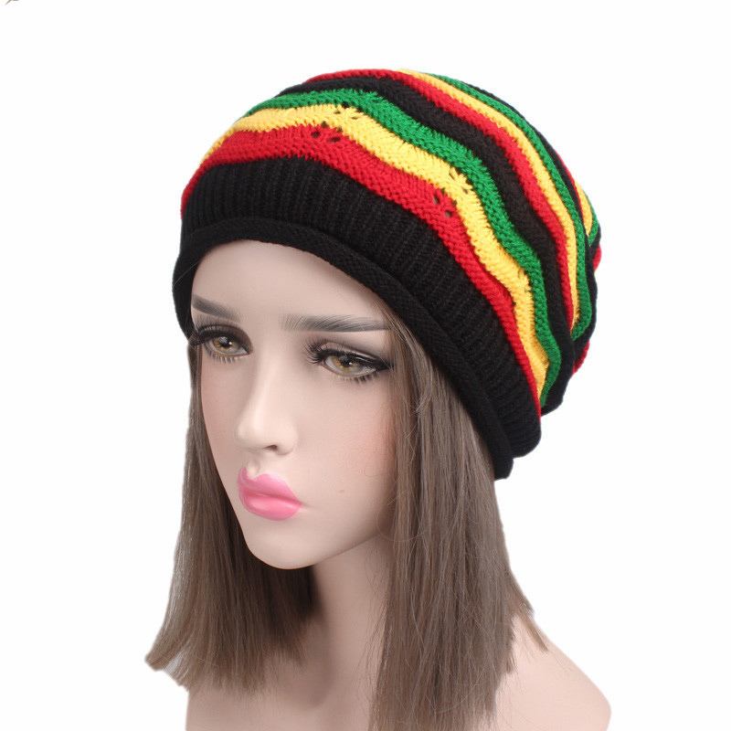 Womens Mens Unisex Knitted Colorful Fancy Rainbow Slouchy Stripes Hat Beanie (HW130)