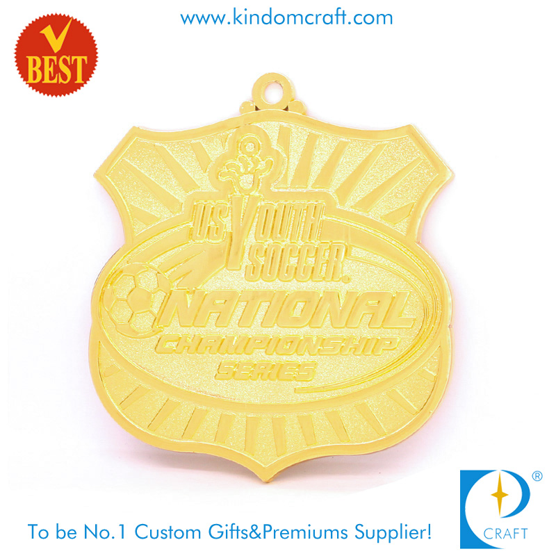 China Custom Supply Shield Shape Gold Plating 3 D National Soccer Medal in Zinc Alloy