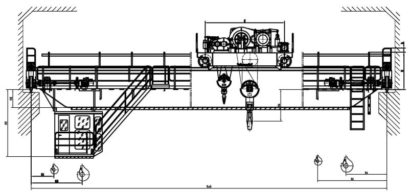 Overhead Crane with Hook Foundry Capacity 5 Ton to 74ton