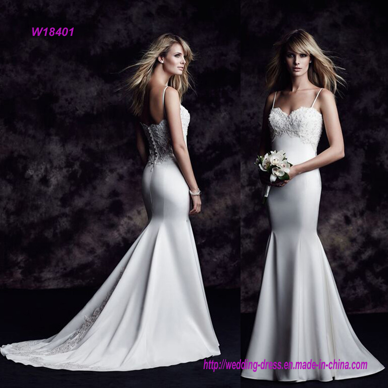 Sexy Bodice Sweetheart Neckline Spaghetti Strap Mermaid Wedding Dress with Sweep Train