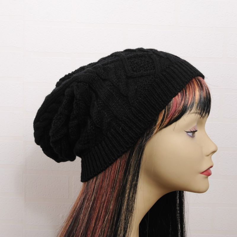 Womens Autumn Winter Knitted Slouchy Cross Caps Beanie Braided Twisted Cable Hat (HW105)