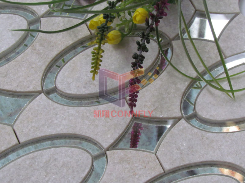 Quartz Mix Glass Water Jet Cutting Mosaic Tile (CFW48)