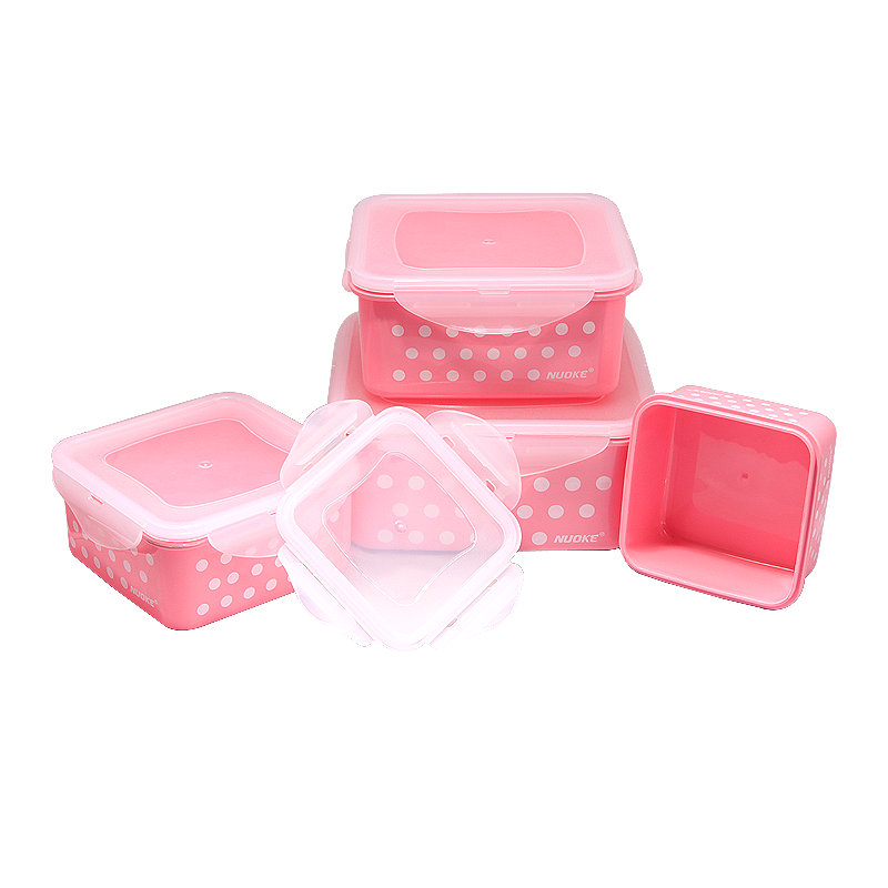 4PCS DOT Painting Plastic Lock Crisper Container