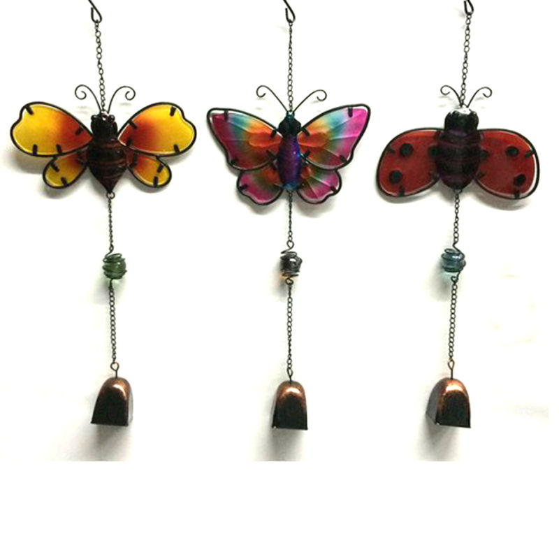 Popular Hanging Garden Decoration Metal Wind Bell with Stained Glass