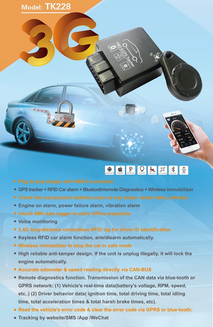 Car Tracking Device OBD2 Sending Fault Code, Real Address on Phone (TK228-ER)