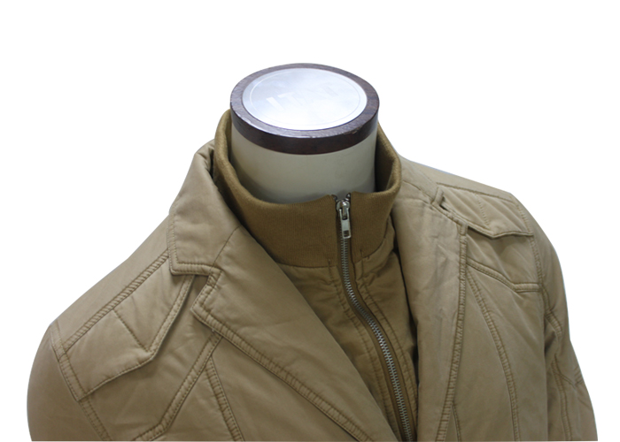 Men Khaki Color Double Stand Collar Winter Jacket