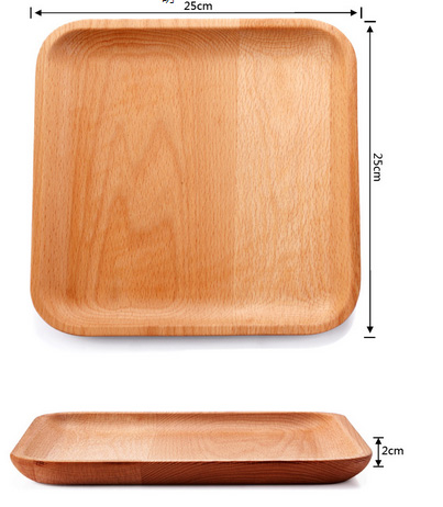 Square Beech Wood Plate, Wood Tray for Fruit and Dry Nut.