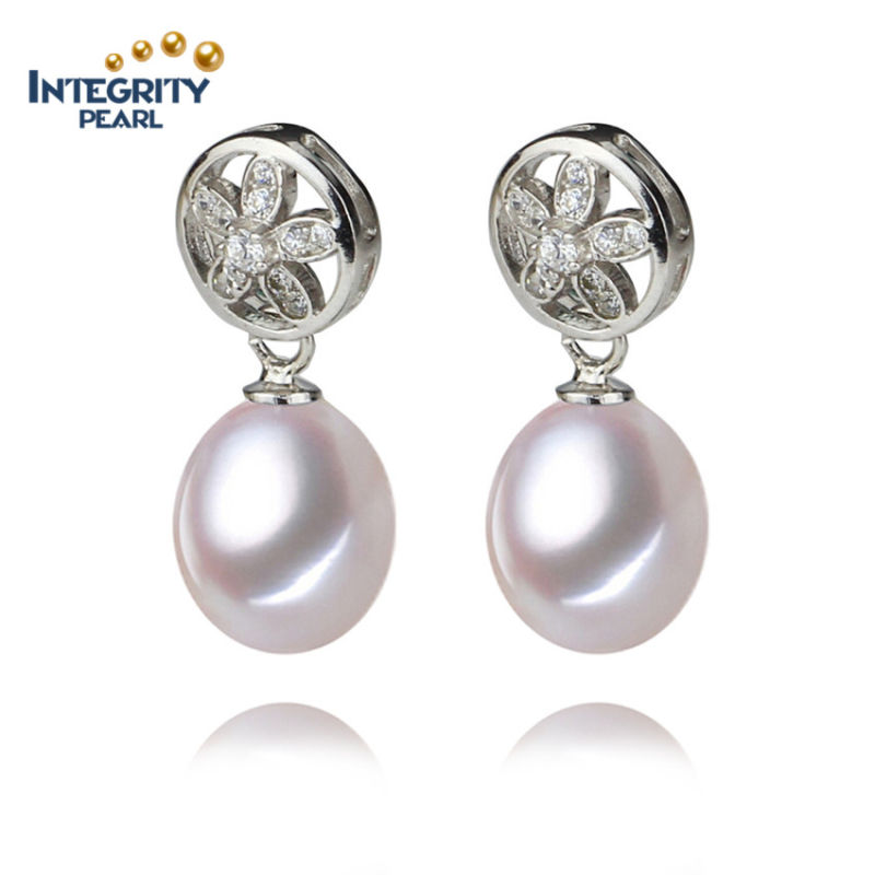 Freshwater Sterling Sivler Pearl Earring AAA 8-9mm Drop Classic Pearl Earrings