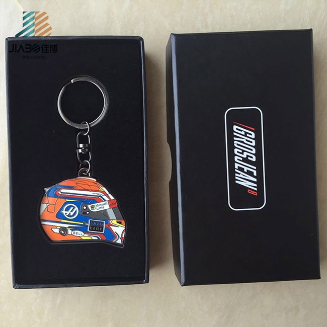 Jiabo Custom Design Metal Black Helmet Keychain with Box