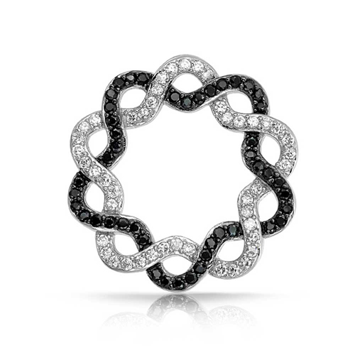 Black White CZ Infinity Star Circle Pendant Medallion 925 Sterling