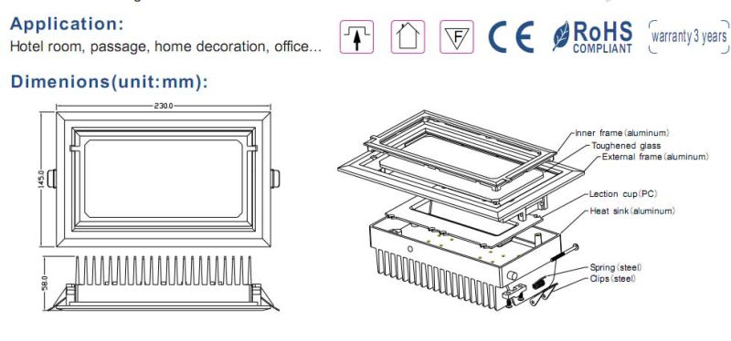 Signcomplex 20W 30W Rotatable LED Spotlight Lamp Ceiling Square Downlight