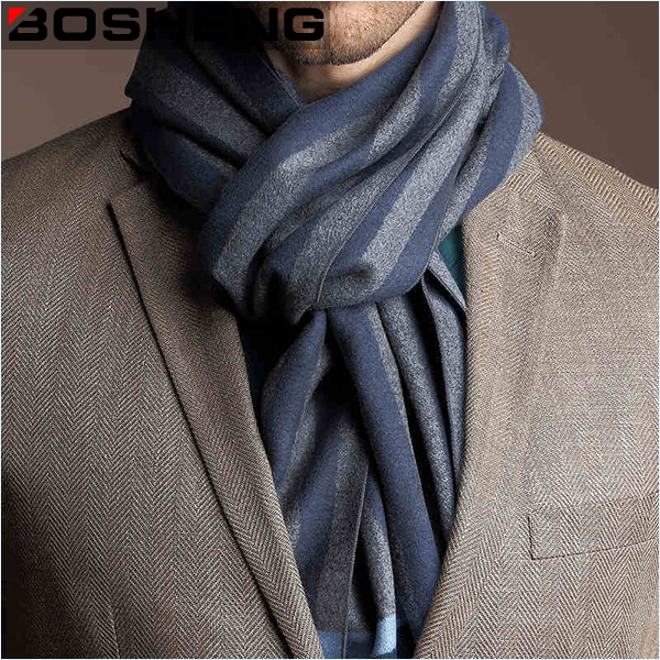 Men's Jacquard Woven Wool Scarf with Block Stripes