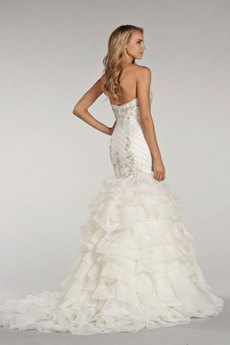 Ivory Fit and Flare Beaded Elongated Bodice Wedding Dress with Beaded Textured Organza Skirt