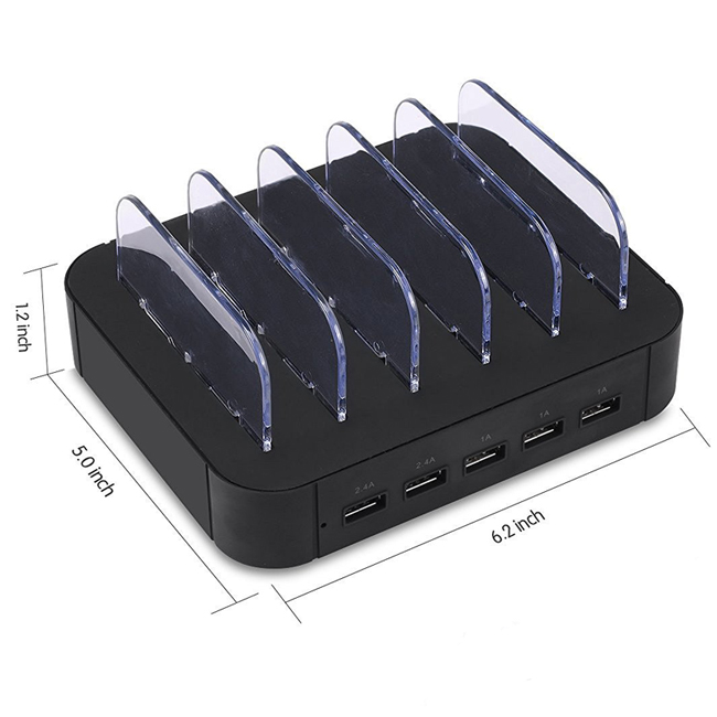 5 Slots Charging Station 5 USB Ports Charger for Tablet Mobile Phone