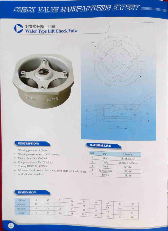 Wafer Type Single Disc Lift Type Check Valve