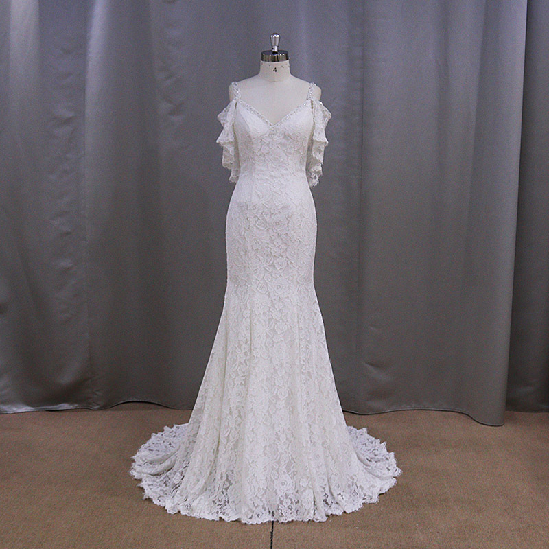 Beaded Mermaid Long Lace Bridal Gown 2016